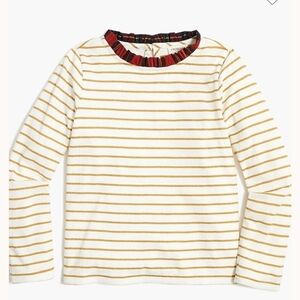 Crewcuts Set Including Striped Shirt With Ruffled Neckline+Navy Corduroy Skirt
